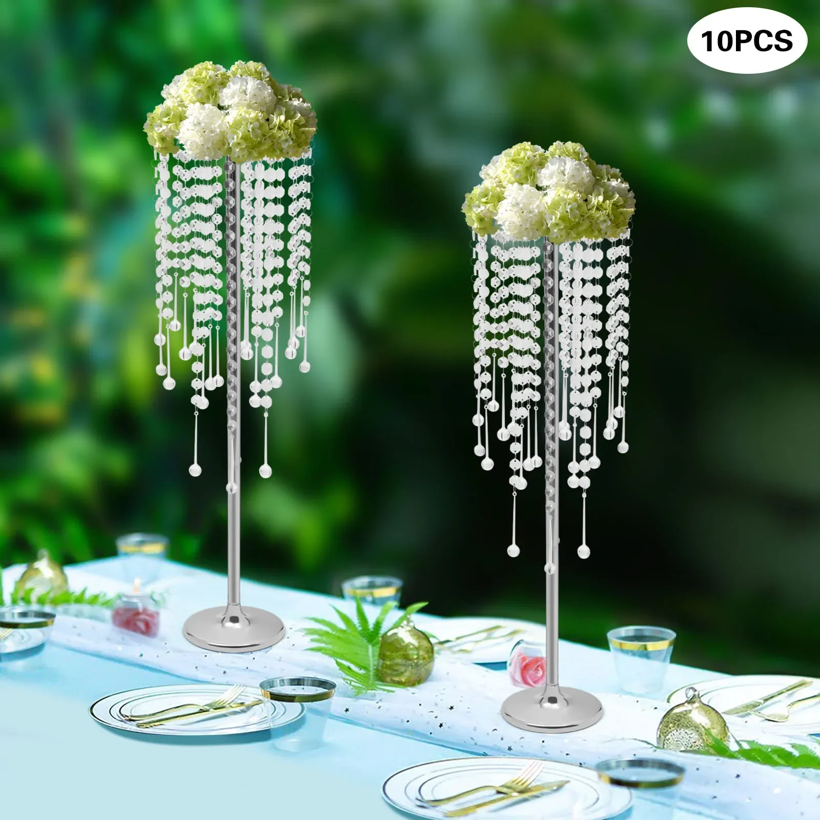 

10-Piece Crystal Flower Stand – Silver, 75cm Height, 20cm Top Diameter, Elegant Wedding Decor