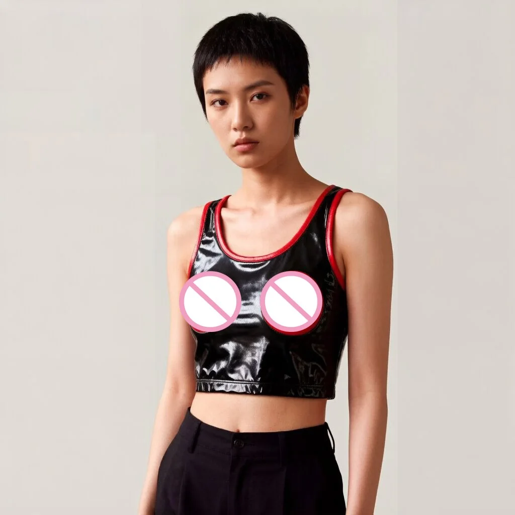 Wet Look PVC Tank Tops Sleeveless Shirt Shiny PU Leather Hollow Out Bustier Short Vest Bikini Night Club Stage Pole Dance Tanks