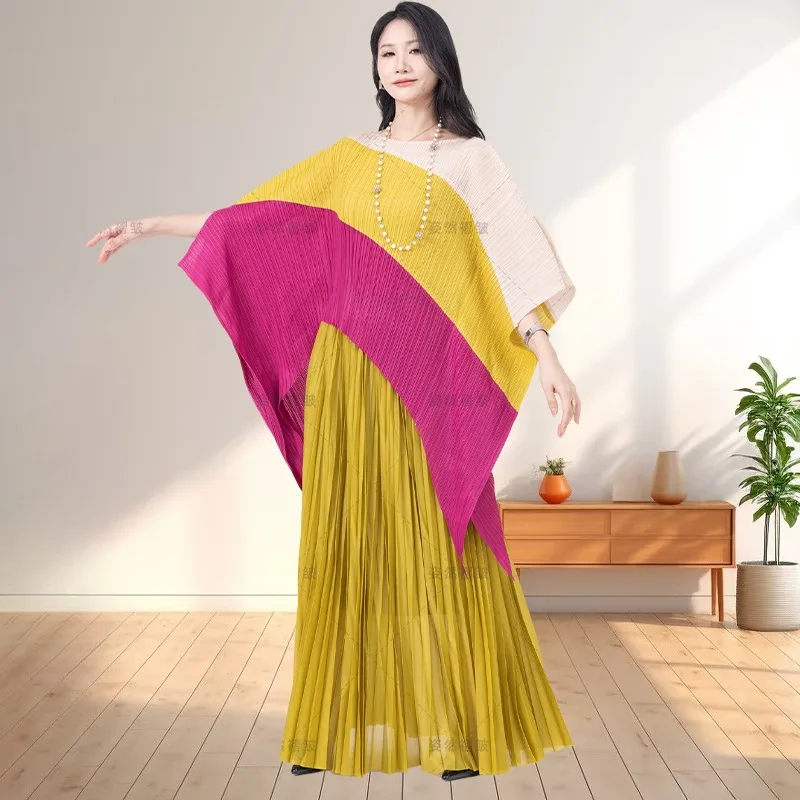 

Miyake размера плюс, женское плиссированное длинное платье из двух предметов в африканском стиле для выпускного вечера, простое свободное, большое, эластичное