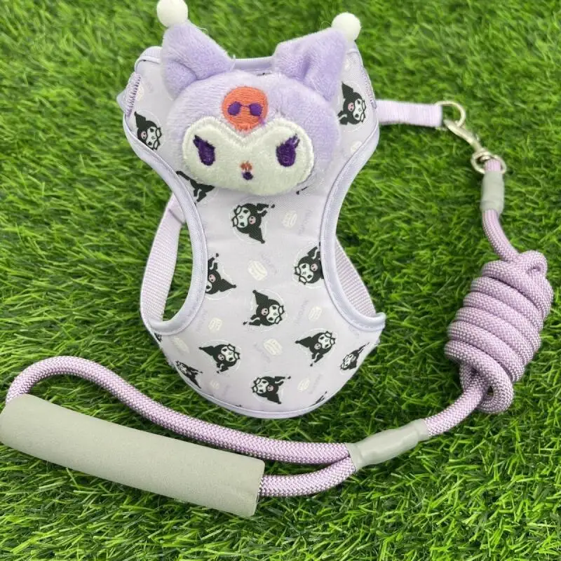 2024HOT Sanrios Pet Vest Style Traction Rope Kawaii Kuromi Cartoon Cute Cat Dog Go Out Harness Go Out Anti-lost Rope Fashion New