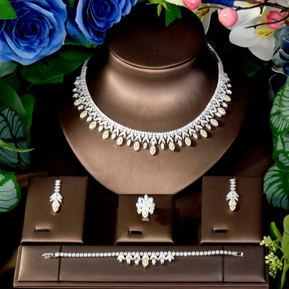 HIBRIDE 2025 Popular Luxury Flower Accessory Set CZ Zirconia Noble Glow Necklace Earrings Bridal Wedding Party Custom Gift S-136