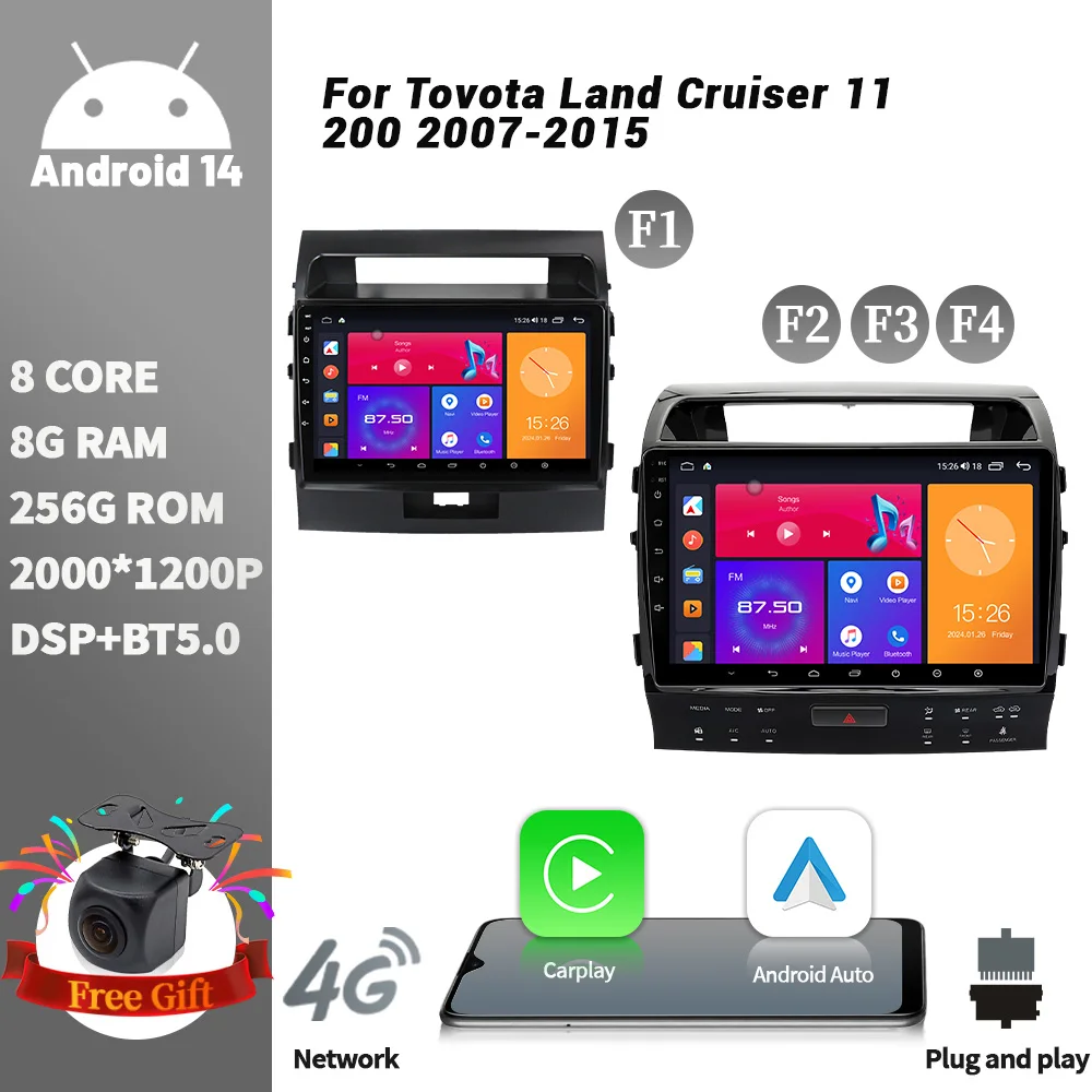 

Android 14 для Toyota Land Cruiser 11 200 2007-2015 Автомобильный радиоприемник Мультимедийный видеоплеер Навигация CarPlay android 4G GPS 2DIN