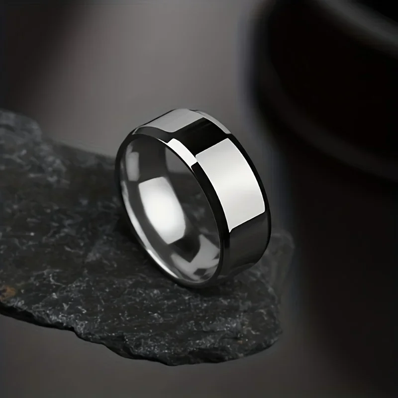 Stainless Steel Ring Classic Black Golden Silvery Glossy Men Rings