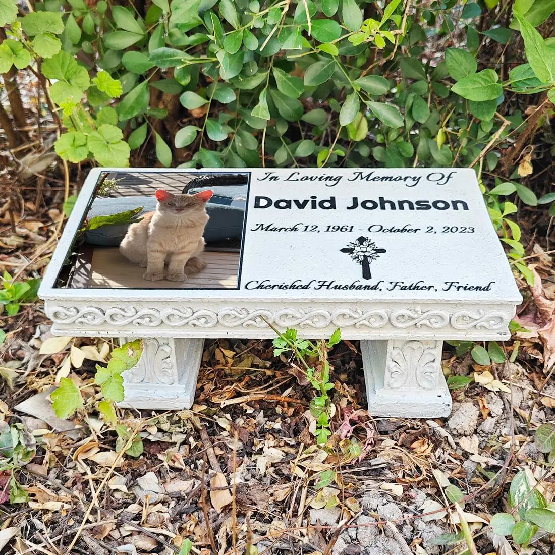 

Personalized Bench Pet Memorial Garden Stone Plaque with Colorful Photo, Dog Grave Marker Dog Tombstone Cat Headstone V