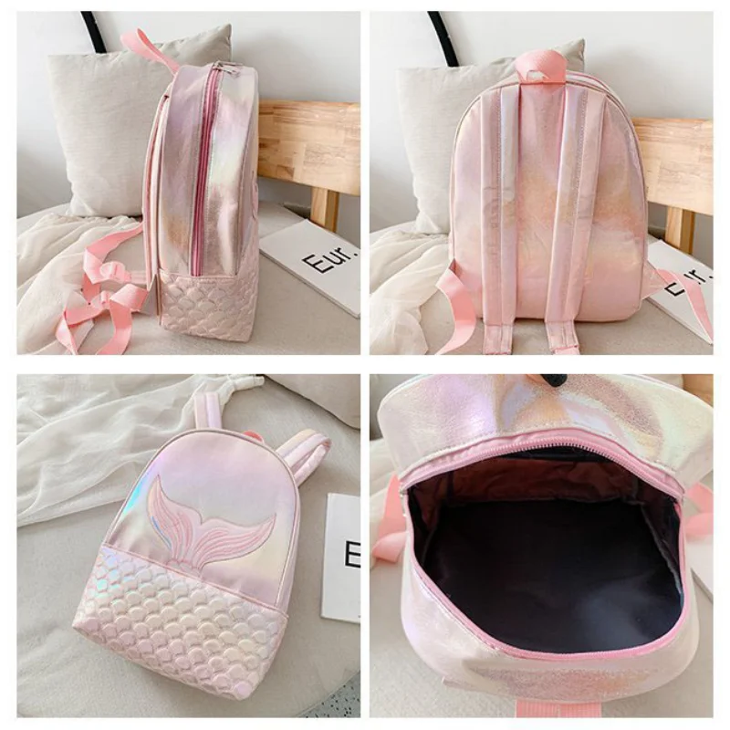 Mochila clásica ombré bordada personalizada, cola de sirena y escamas de pescado, cremallera bordada, PU, Preppy, bolsas de regalo para el Día de los niños