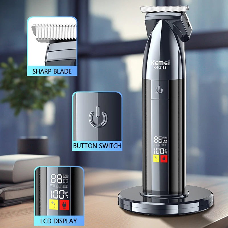 Kemei триммер профессиональный триммер для волос электрическая машинка для стрижки с зарядной базой машинка для стрижки волос машинка для стрижки волос для мужчин KM-2133