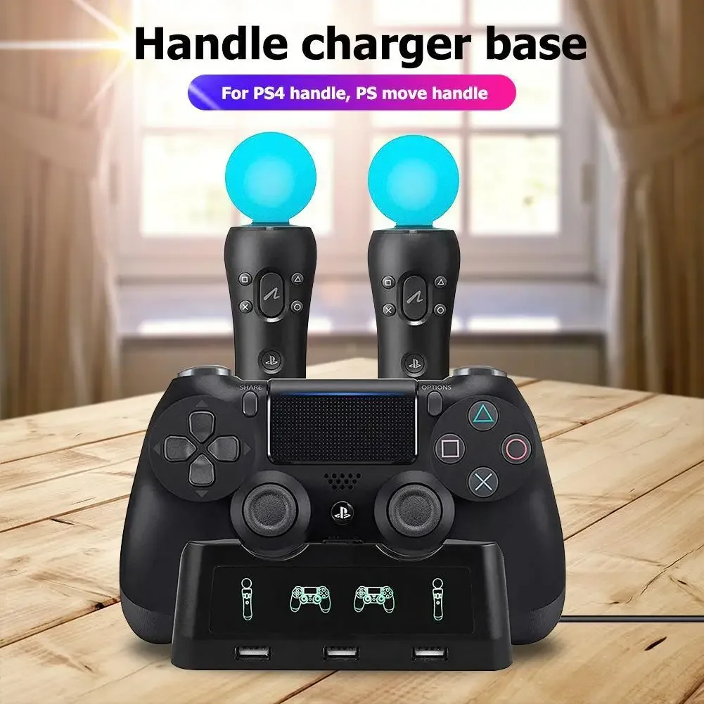 Estação de Carregamento 4 em 1 para Controle, Suporte e Base de Alimentação para Joystick do Playstation PS4 PS Move, Acessórios para Jogos