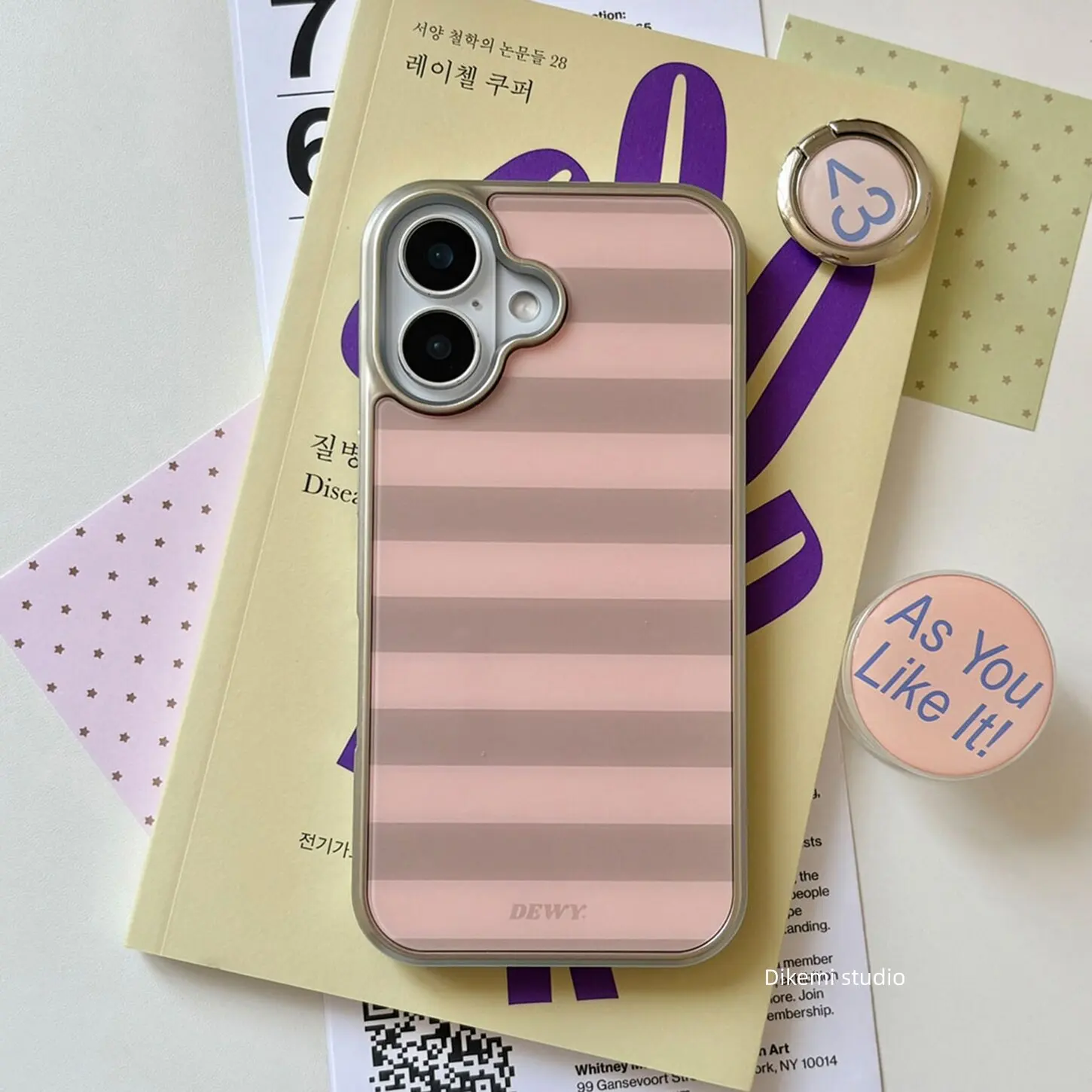 Ins Minimalist Gray Pink Stripes Electroplated Drip Glue Phone Case For iPhone 17 Air 16 Pro Max 15 14 Plus 13 12 11 Back Cover