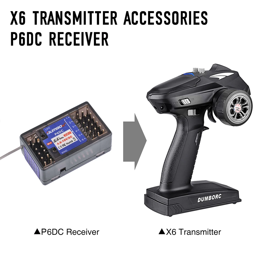 DUMBORC X6P 6CH 2.4G RC Radio Controller Transmitter with P6DC Receiver for RC Car Boat