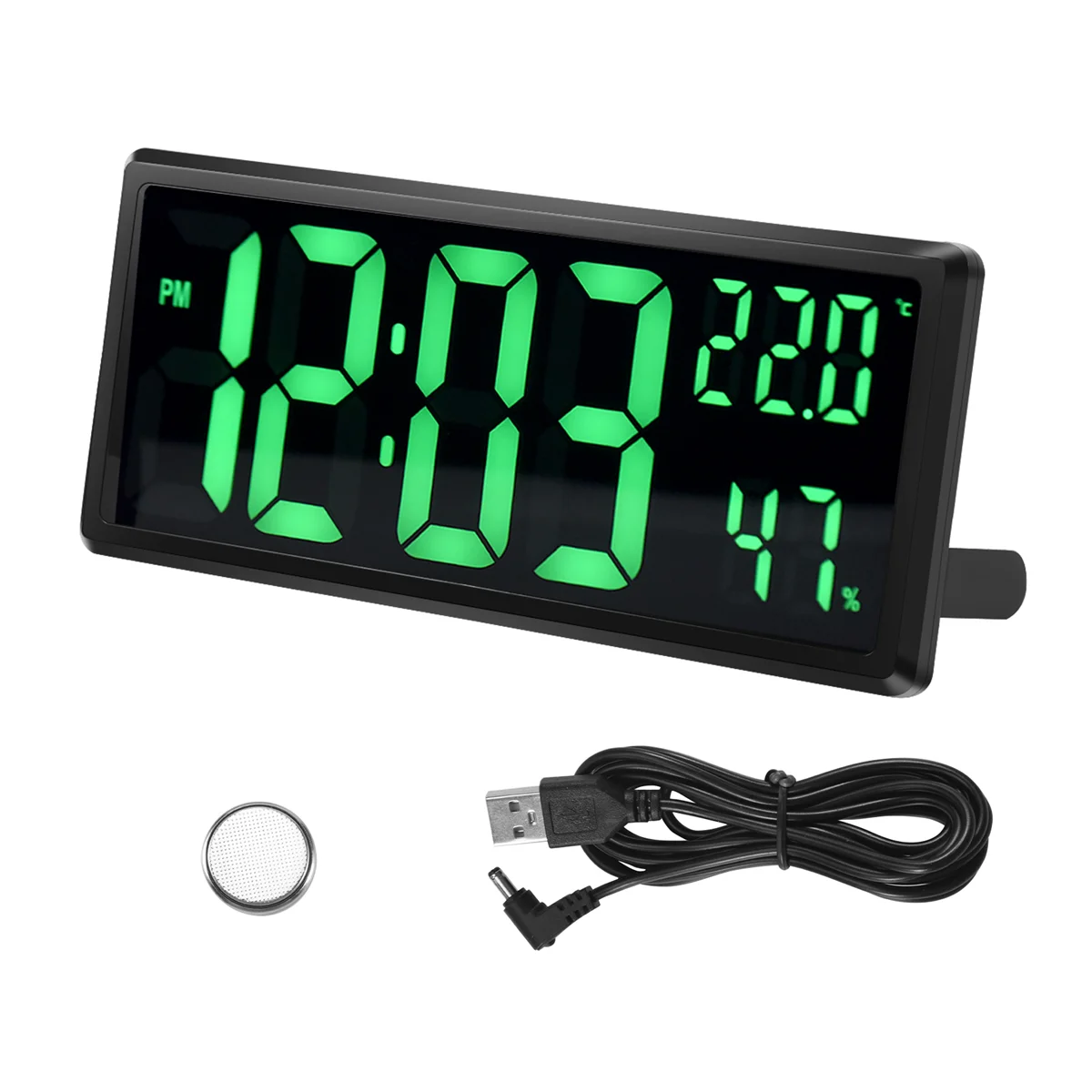 

LED Digital Wall Clock, Large Digits Display,Indoor Temperature&Humidity,for Farmhouse, Home,Classroom,Office Green