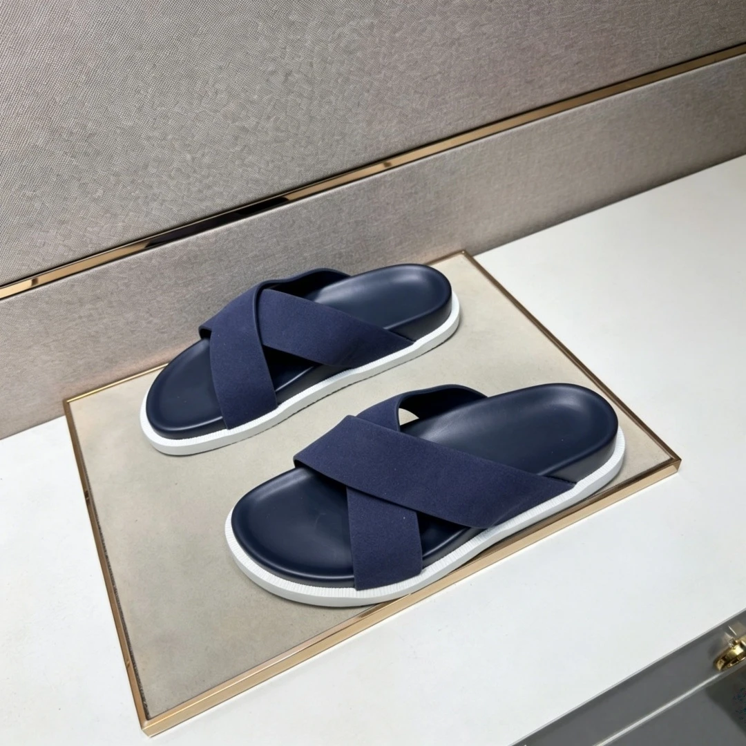 

Luxury Brand Fashion Slippers Men's Shoes Handmade Leather Sandals Beach Slides Holiday Gifts Non-Slip Sole Footwear Suede Upper