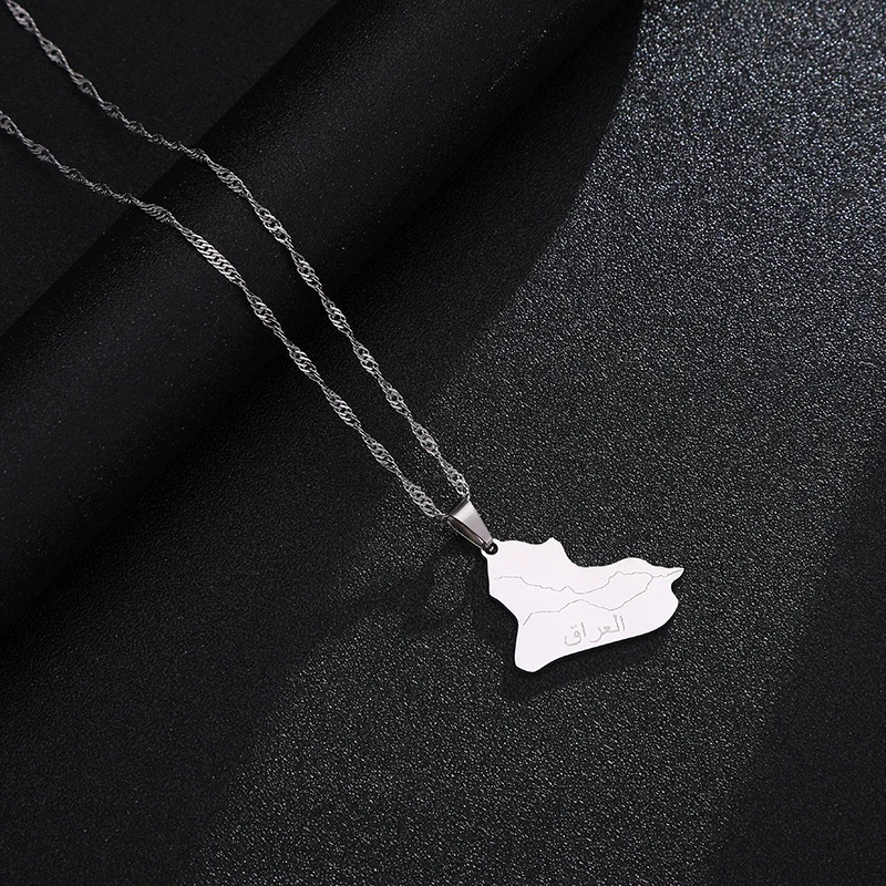 Mode Republik Irak Karte Anhänger Halskette Edelstahl Männer Frauen Herz Kreuz Karten Schmuck Geschenk – Detail 4