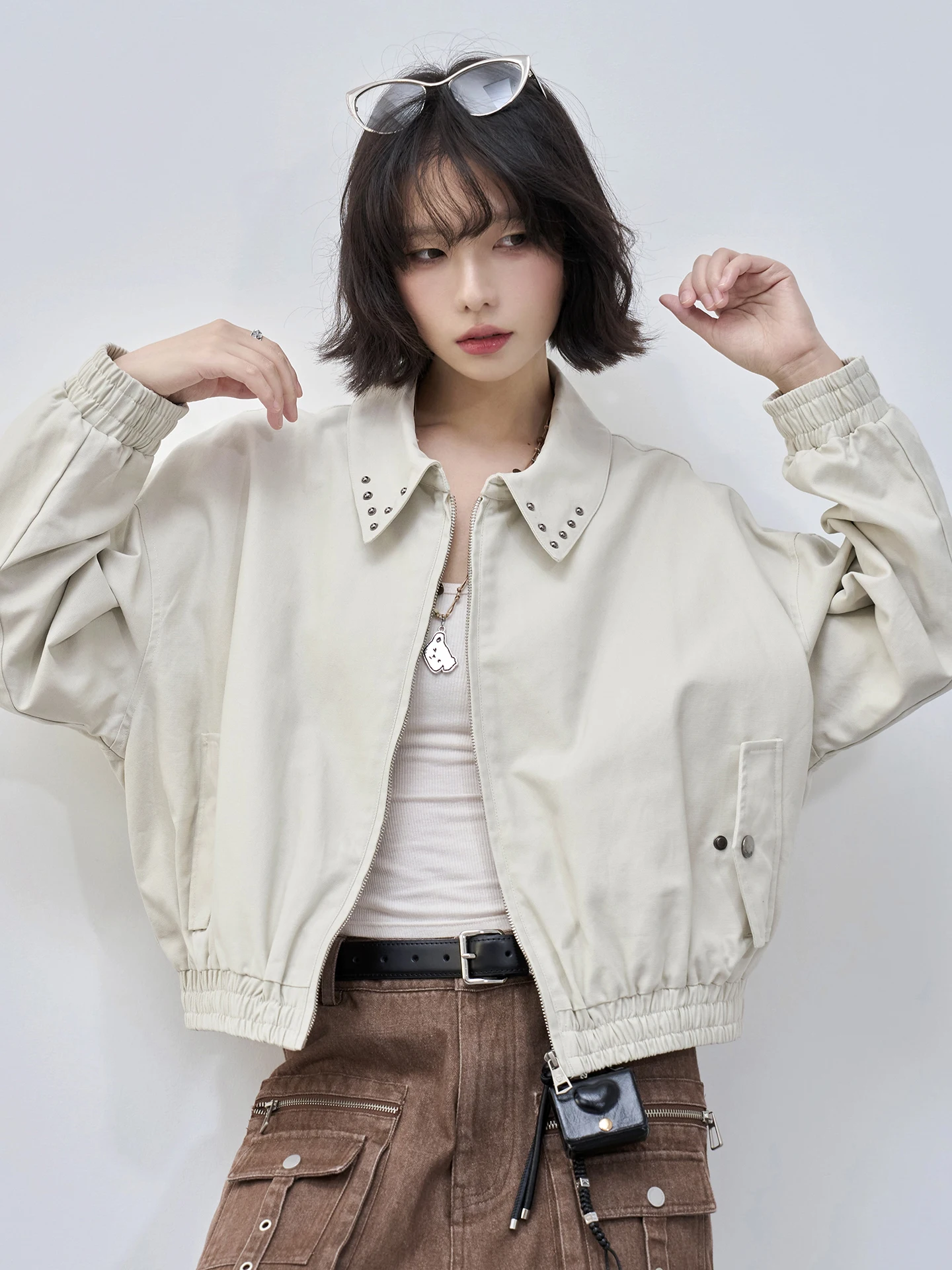 

Early Spring ort Jaet Women's Sle Bule Rivet Museum of Universal avitation Offline Store Flip Collar Casual Cotton ...