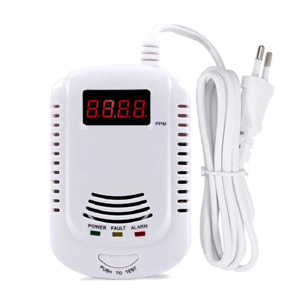 Gas Leak Detector Analyzer Carbon Monoxide Sensor LCD Digital Displayer Natural Gas 2 in 1 Alarm System,US Plug