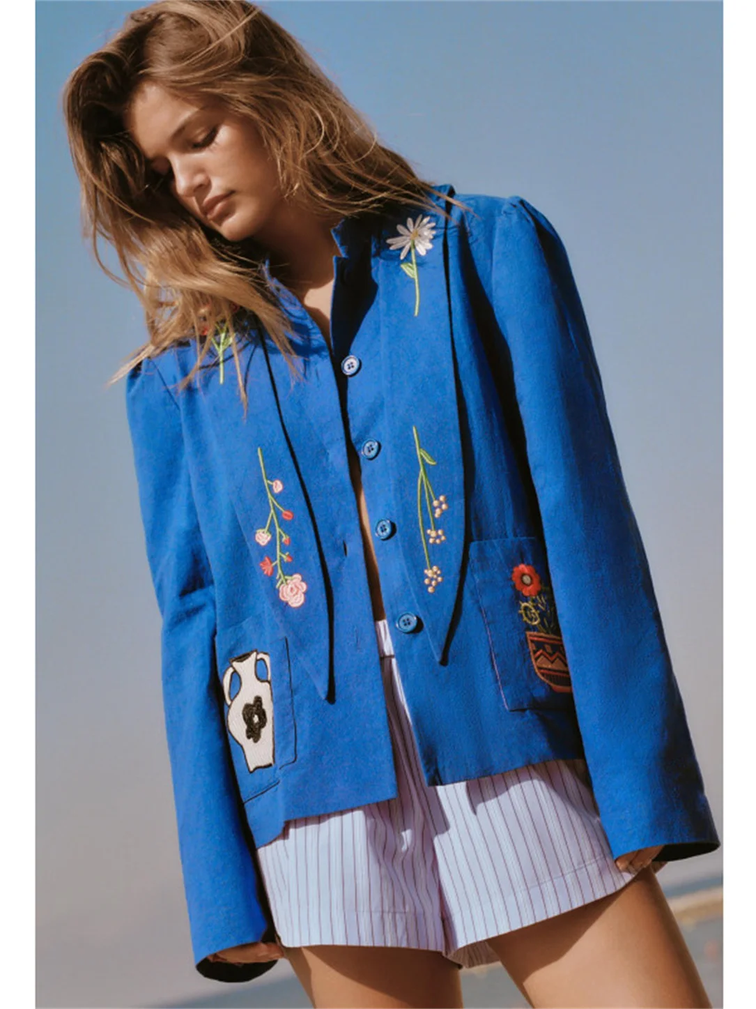 

Женская универсальная верхняя одежда Ele Embroidered Long Sve Stand Collar Jaet New Autumn Faion, удобная, устойчивая к...