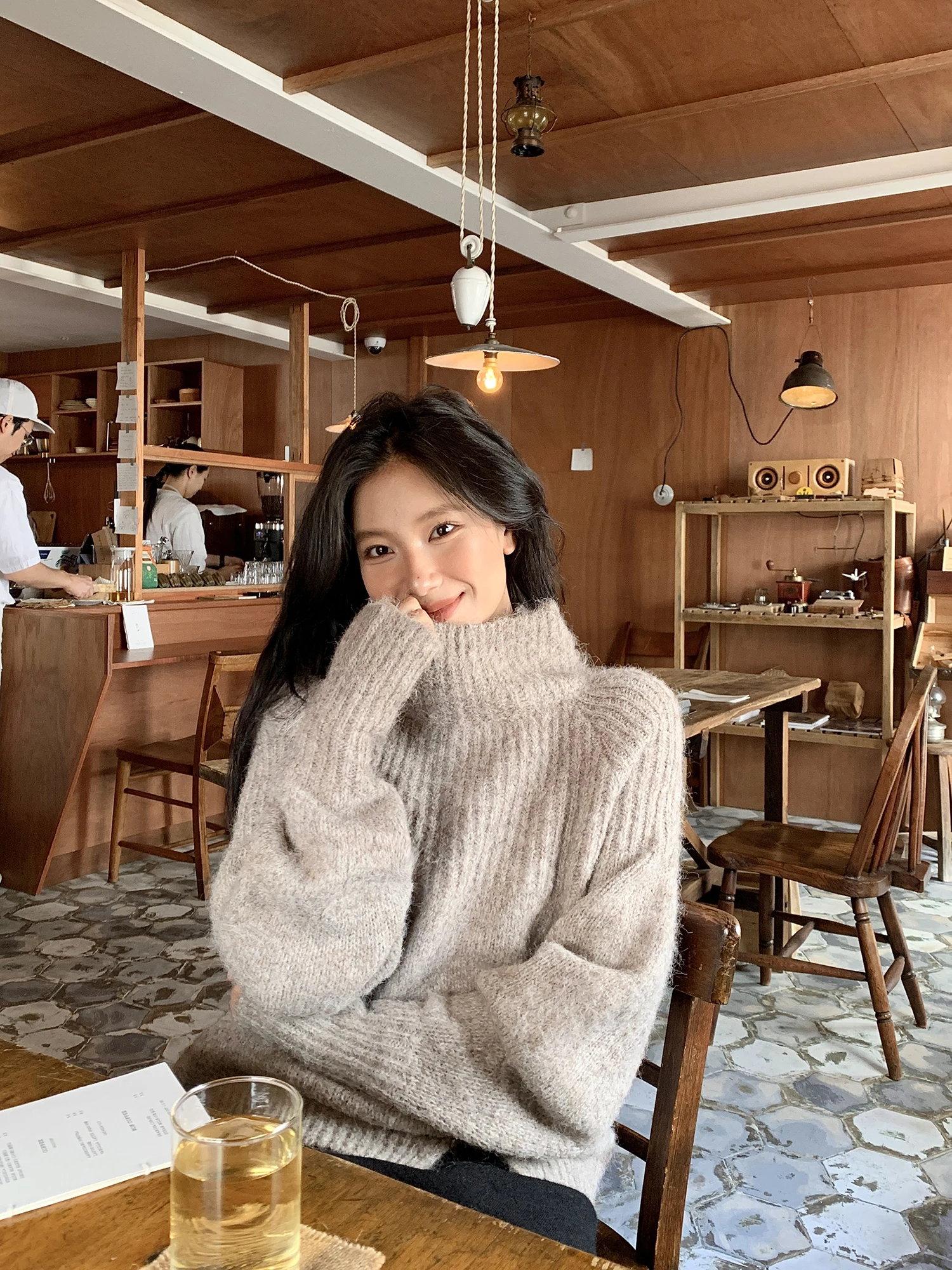 

Мягкий женский свитер с высоким воротником, свободный крой, осень-зима, повседневный трикотаж из смеси полиэстера