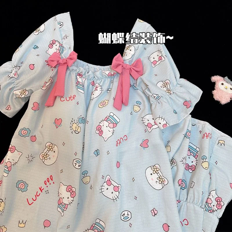 Witaj Kitty Kawaii Pijama sukienka lato nowa piżama z krótkimi rękawami Pour Femme piżama z biustonoszem bielizna nocna słodkie Anime koszule nocne 2k