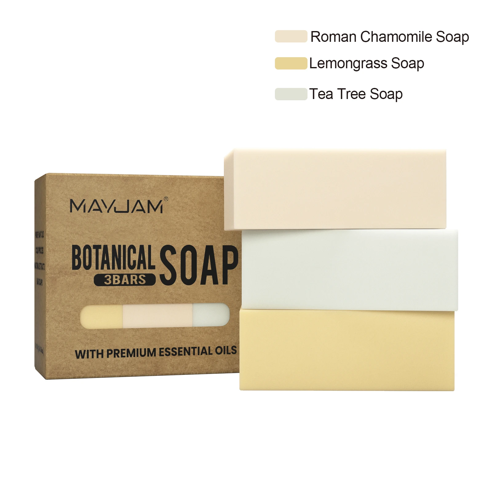 

MAYJAM 3PCS/SET Handmade Soap with Plant Essential Oils Cold Process Natural Bar Soap for Women & Men