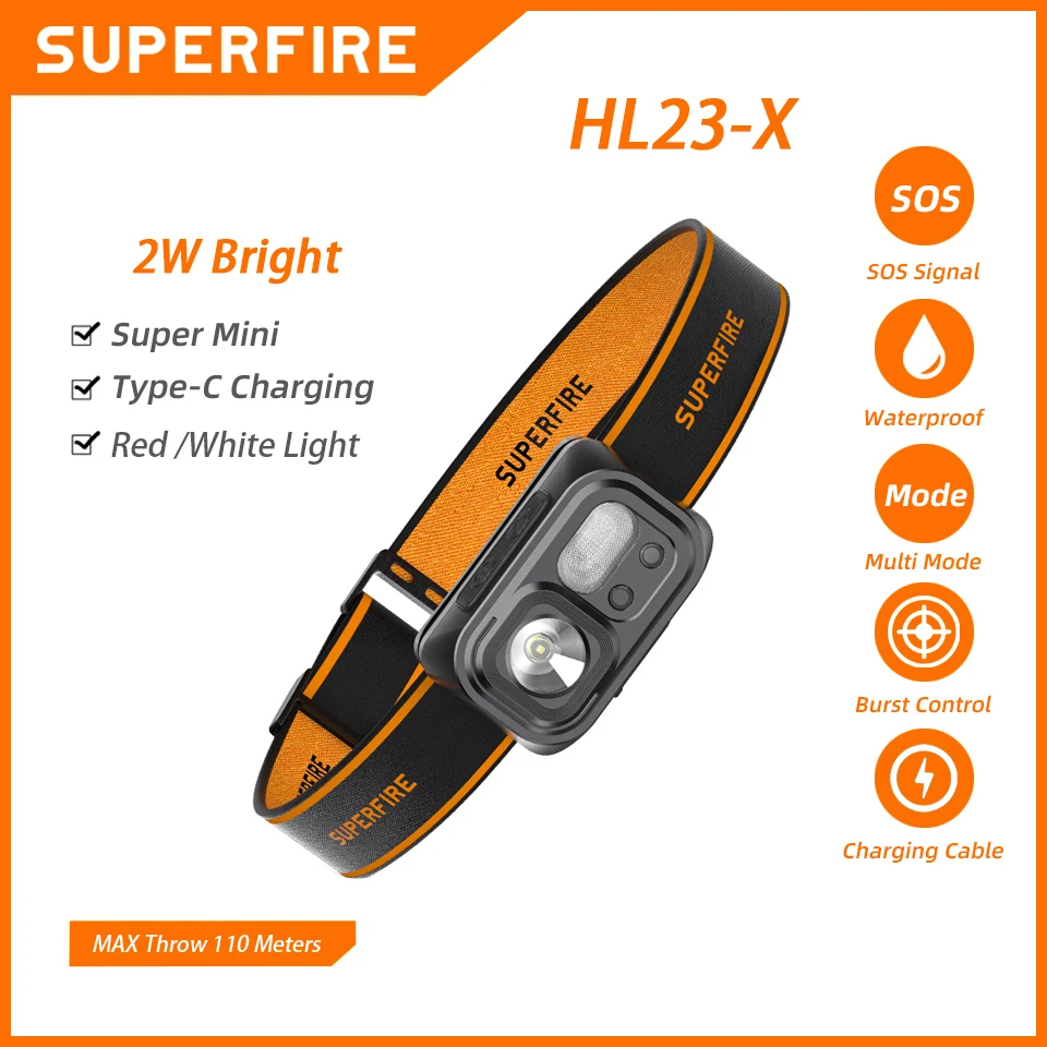 superfire hl23 x mini farol led tipo c recarregavel de alta potencia led cabeca flashlingh acampamento para lanterna de trabalho 01