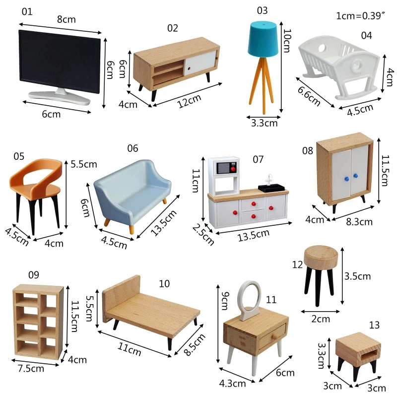 Mini mobili in legno per case delle bambole mobili in miniatura letto matrimoniale/armadio/armadio per bambini ragazze finta