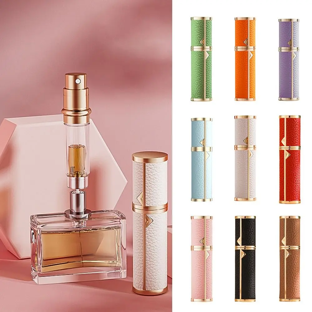Flacon de parfum portable en cuir PU, motif litchi, 5 ml, conteneur cosmétique rechargeable, remplissage par le bas, atomiseur de parfum pour femme