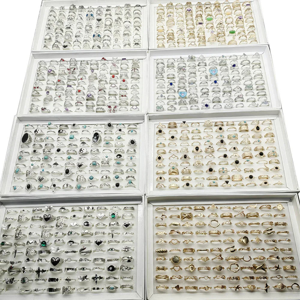 100pcs/Lot Factory Wholesale Mix Style Alloy Finger Rings for Women Enamel Crystal Butterfly Heart Jewelry All Match Gifts Girls