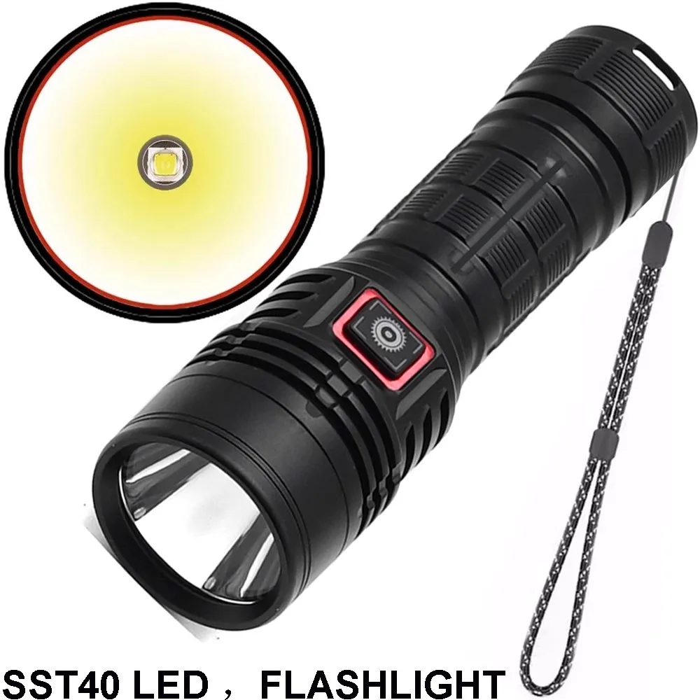 

Aluminum alloy flashlight SST40 lamp bead long-range spotlight 21700 USB charging Type-C white light flashlight