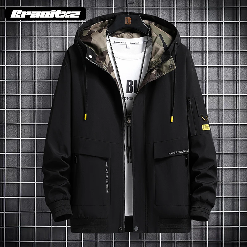 M-8XL New Men Spring Autumn Fashion Casual Outdoor Windproof Camping Mountain Climbing Jacket Men Hooded Large Size Jacket Men