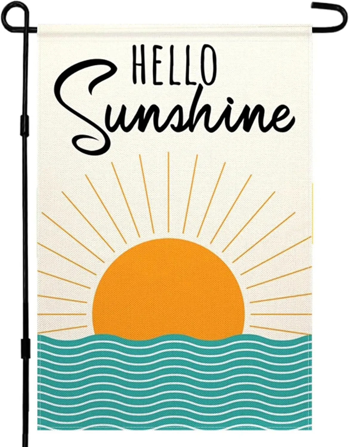 Hello Sunshine Garden Flag Boho Sun Abstract Sea Waves Garden Flag 12x18 inch Double Sided Small Burlap Yard Flag Vertical Seaso