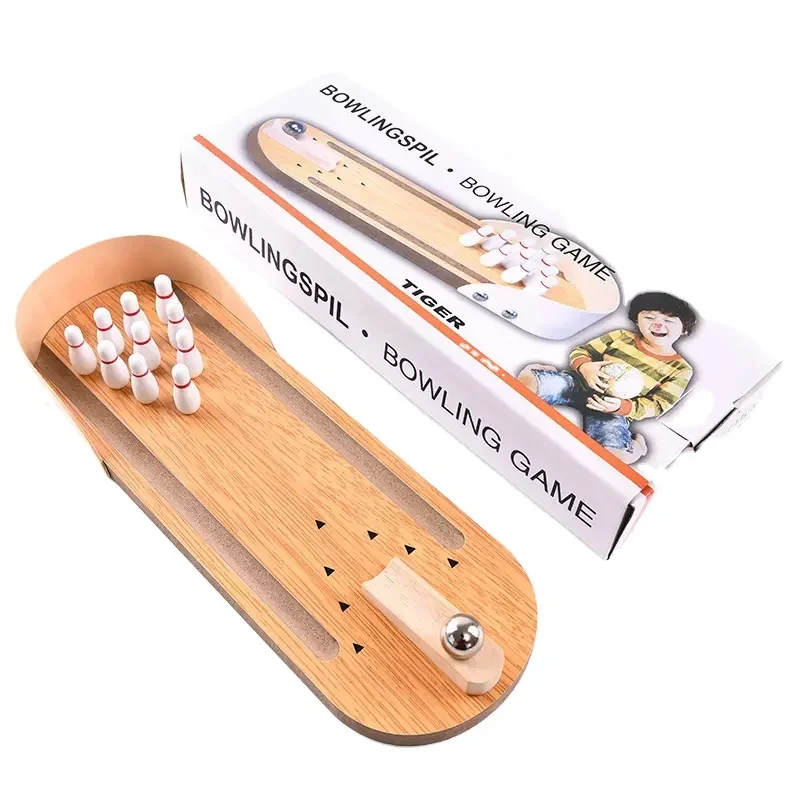 2022 New Children's toys Wooden miniature steel ball finger bowling toy set party board game indoor board games