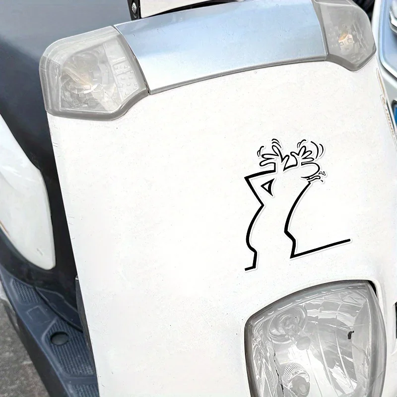 1pc Funny Tongue Out Cartoon Line Art Waterproof Vinyl Sticker, Black White Minimalist Style for Car Motorcycle
