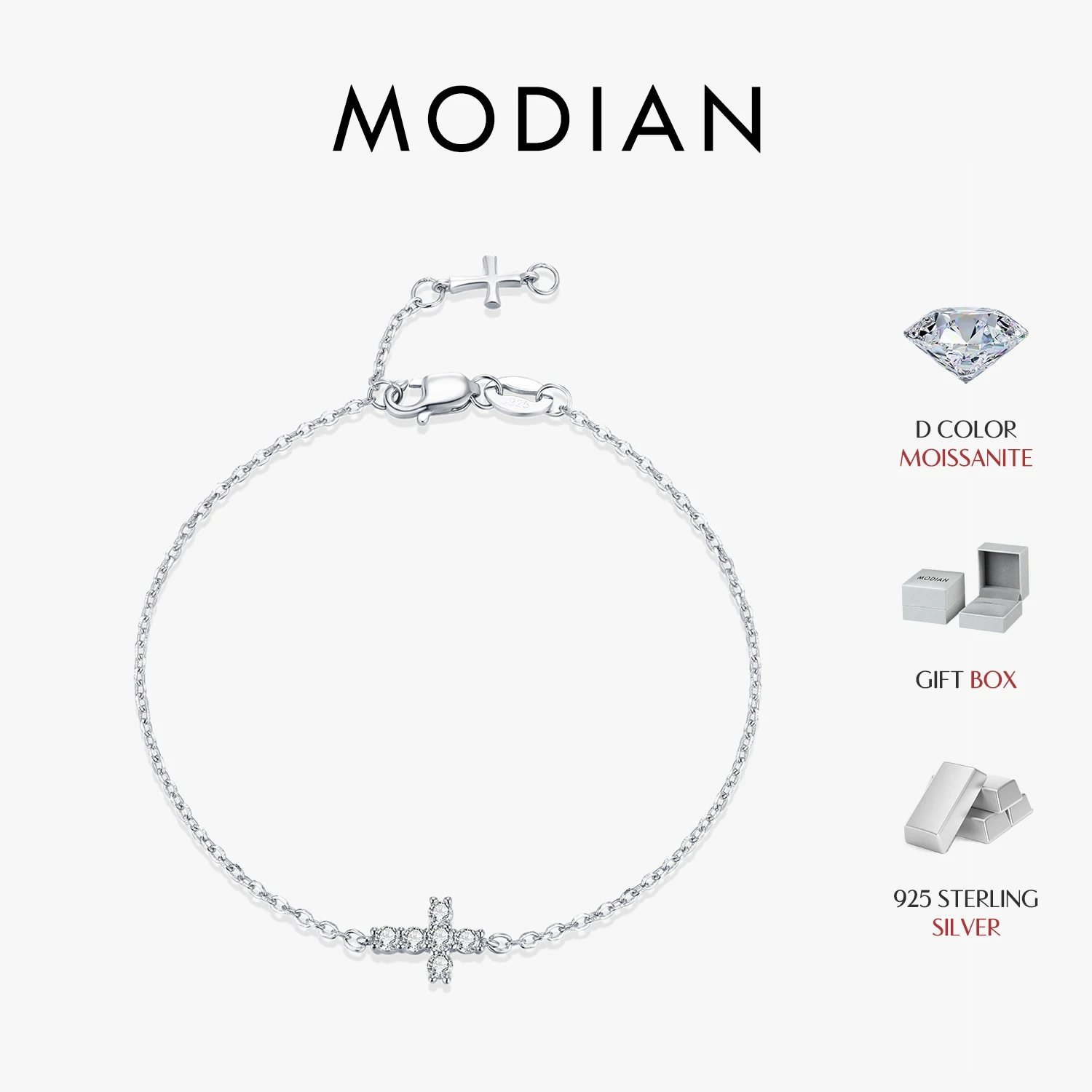 

Браслеты MODIAN Moissanite из стерлингового серебра 925 пробы, минималистичный браслет с двойным крестом и сверкающей цепочкой для женщин, изысканные ювелирные изделия