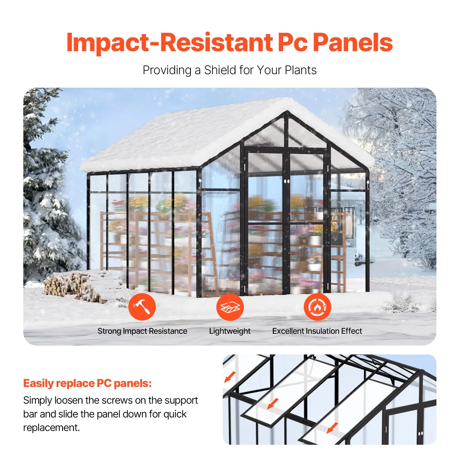 

Polycarbonate Greenhouse, 8 X 10 Ft, Outdoor Greenhouse With 2 Vent Windows, Pavilion Styled Greenhouse With Hinged Door,