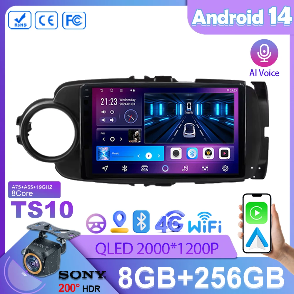 

Car Radio Android 15 Carplay For Toyota Yaris 2012-2017 Navigation GPS Multimedia Player stereo wifi BT Auto Video Player WIFI
