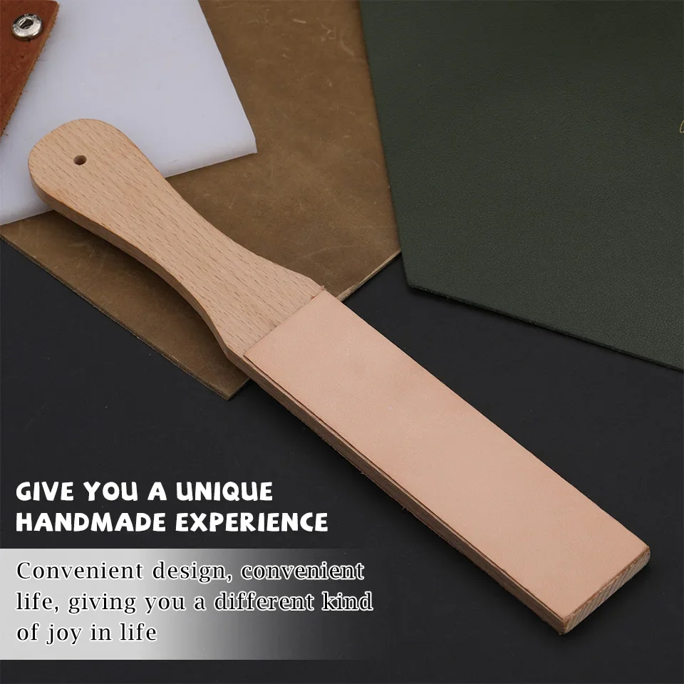 Wooden Handle Leather Sharpening Strop Handmade Razor Polishing Board For Razor Knives Double Sided Home Sharpening Tool