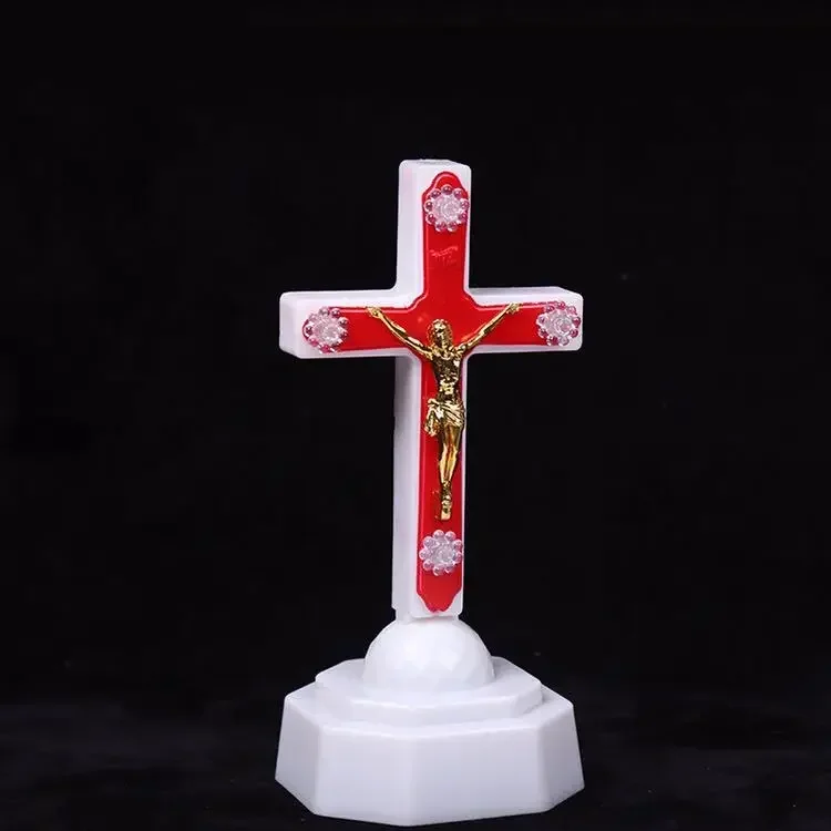 Electronic LED Small Cross Jesus Eucharist Light Cabinet Vigil Light Bitter Image of Christ Catholic Holy Object OurLady