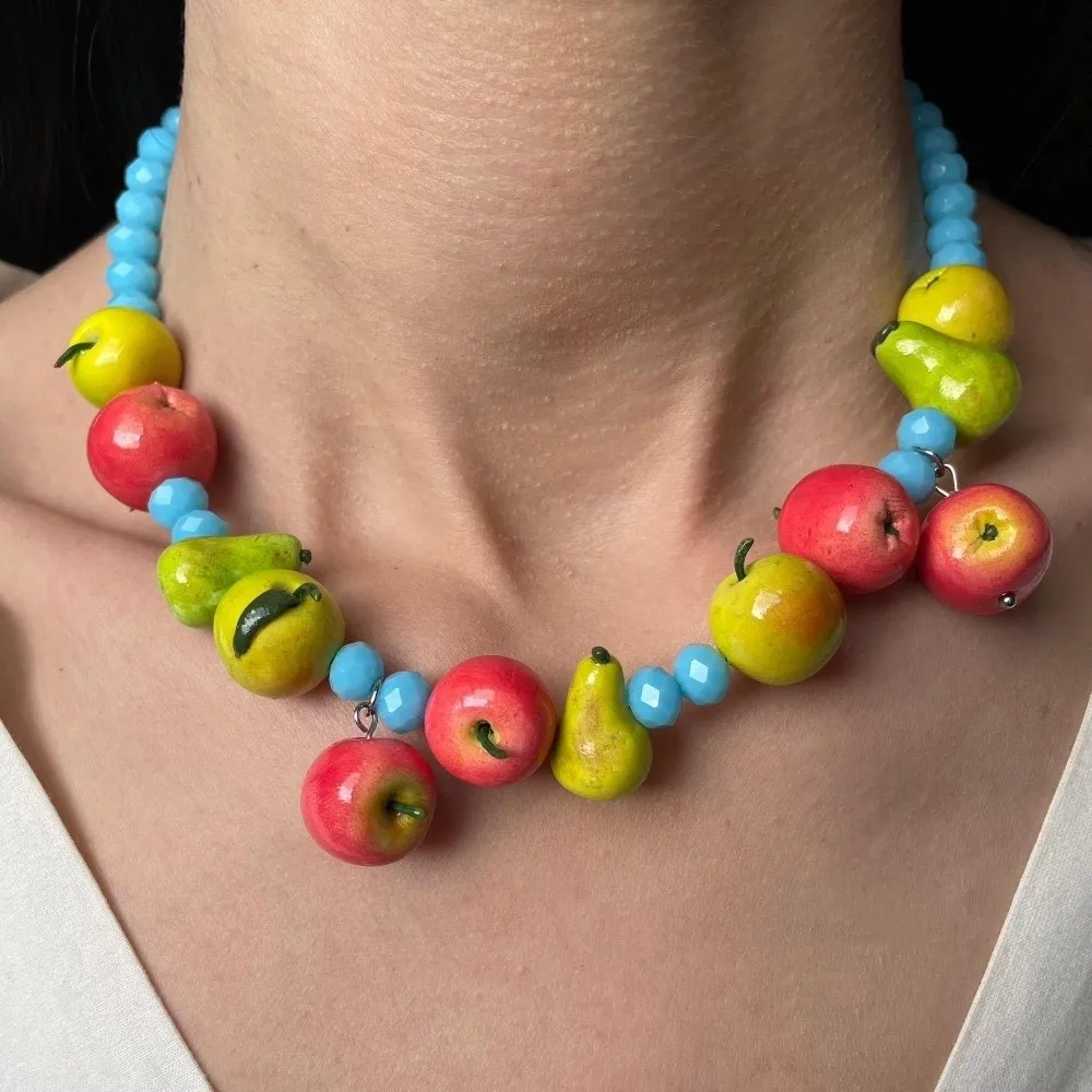 New Colorful Beaded Fruit Stackable Bohemian 3D Fruit Choker Adjustable Tomato Pendent Fruit Charms Necklaces Jewelry