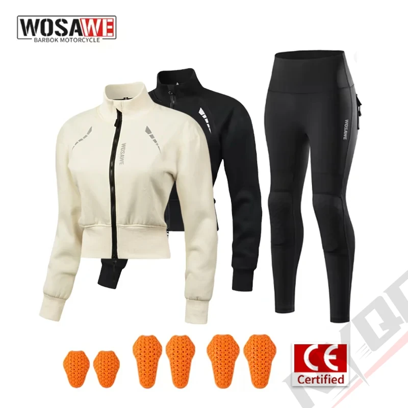 WOSAWE Women Motorcycle Jacket Fall Winter Warm Motorbike Jackets Pants CE Anti-fall Off-Road Clothing Set