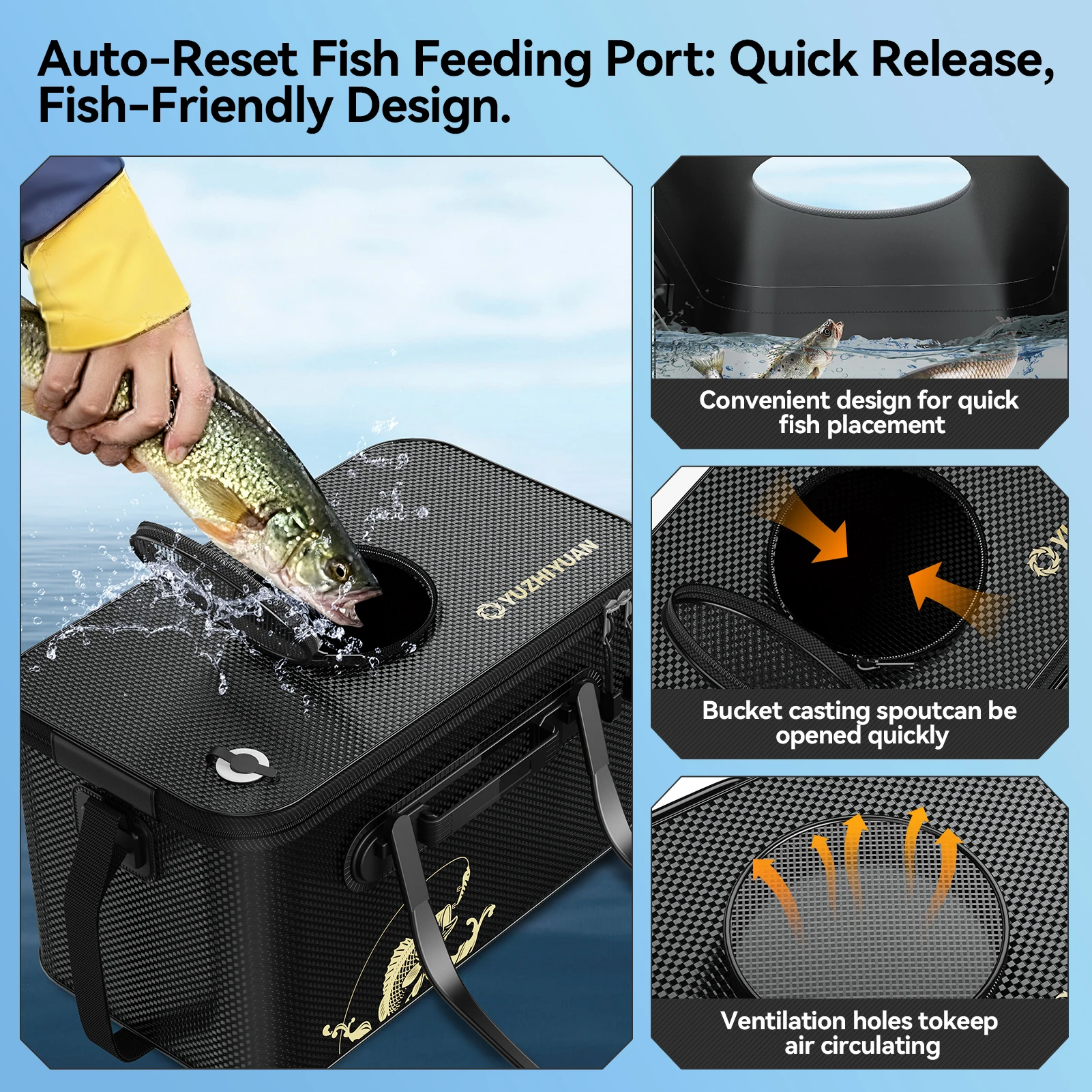 Live Fish Bucket, Fishing Water Bucket, Bait Bucket, Thickened Material, Wear-Resistant & Durable, with Shoulder Strap.