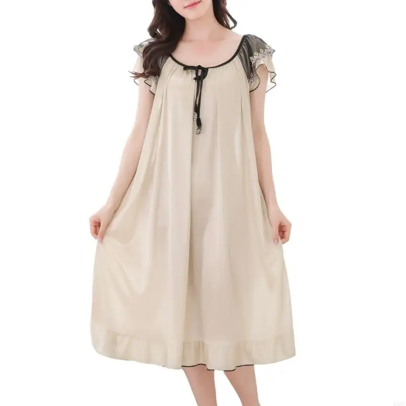 

L5YC женские ночные рубашки, милая ночная рубашка с рюшами, мягкая женская ночная рубашка, свободная одежда для сна, летняя с