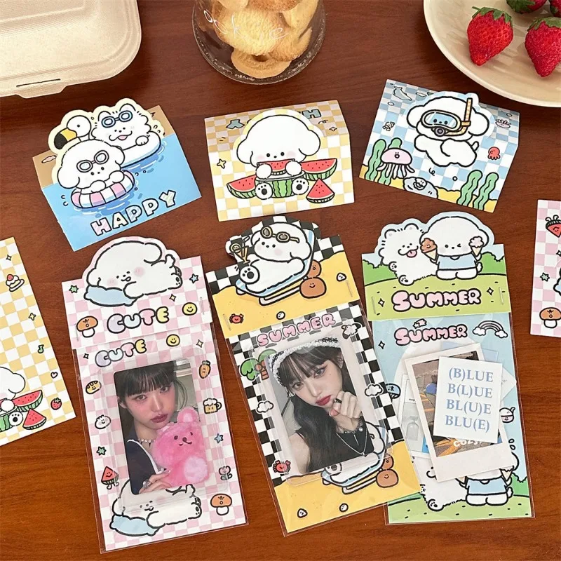 10Pcs Korean Cute Cartoon Puppy Grid Card Head Card Back Kpop Star 3 Inch Photo Card DIY Decor Packing Material Gift Packaging