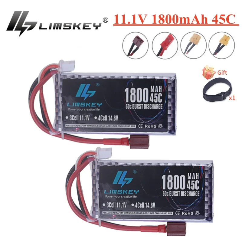 2pcs 3S 1800mAh Lipo Battery 11.1V 45C with T/XT60 Plug for RC Car Truck Drone Airplane FPV RC Hobby Models Parts 11.1V Battery