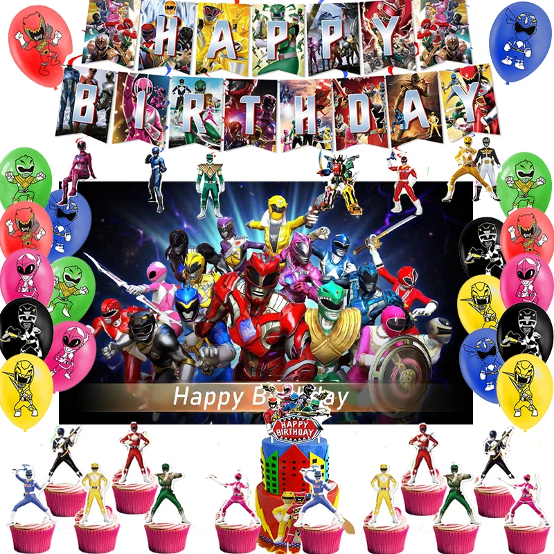 Power And Ranger Birthday Party Decoration Rangered Balloon Banner Backdrop Baby Shower Party Supplies