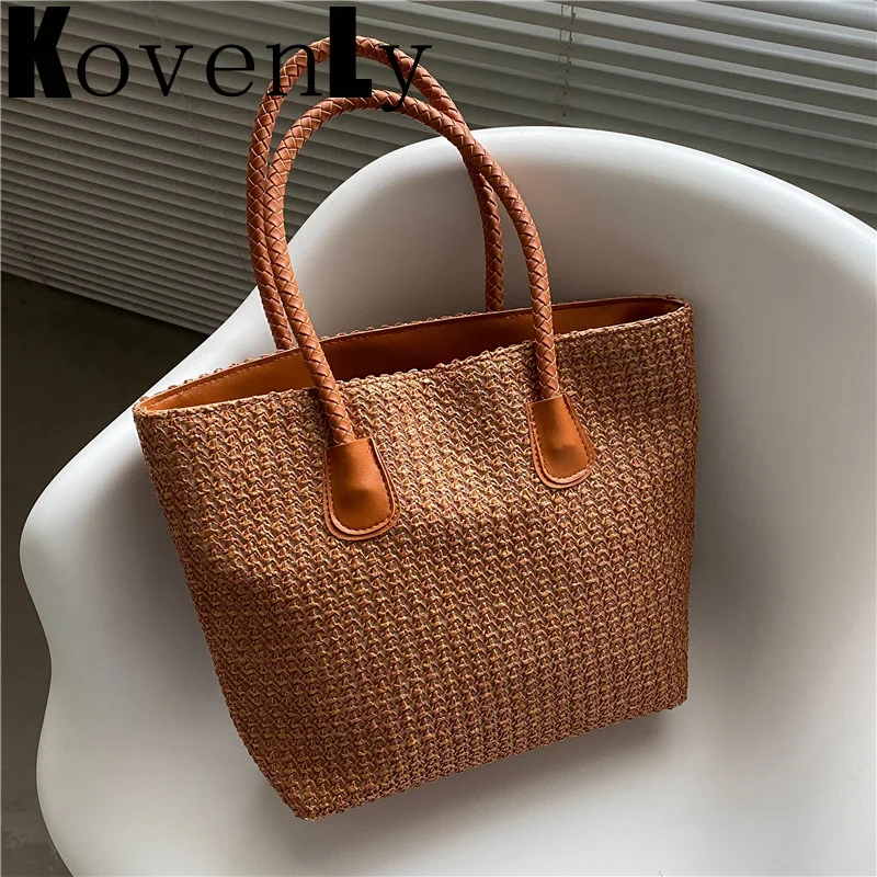 

8Summer Shoulder Bag Rattan Weave Large Size Tote Bag Bohemia Beach Fashion Straw Woven Box Design Ladys Rattan Handbag