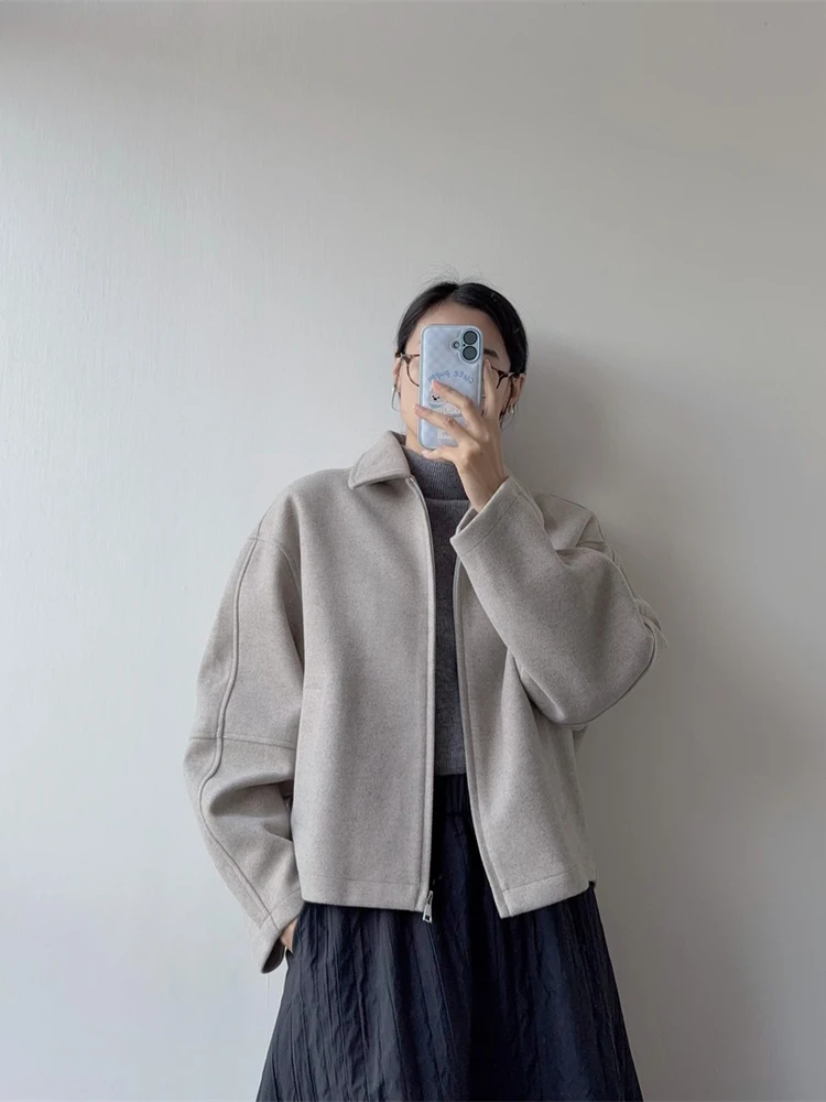 

Women's Woolen Jaet Zipper Slimming Commuter Sle Neutral Wind Coat Spring Autumn New Arrival Faion Ladies' Outerwear