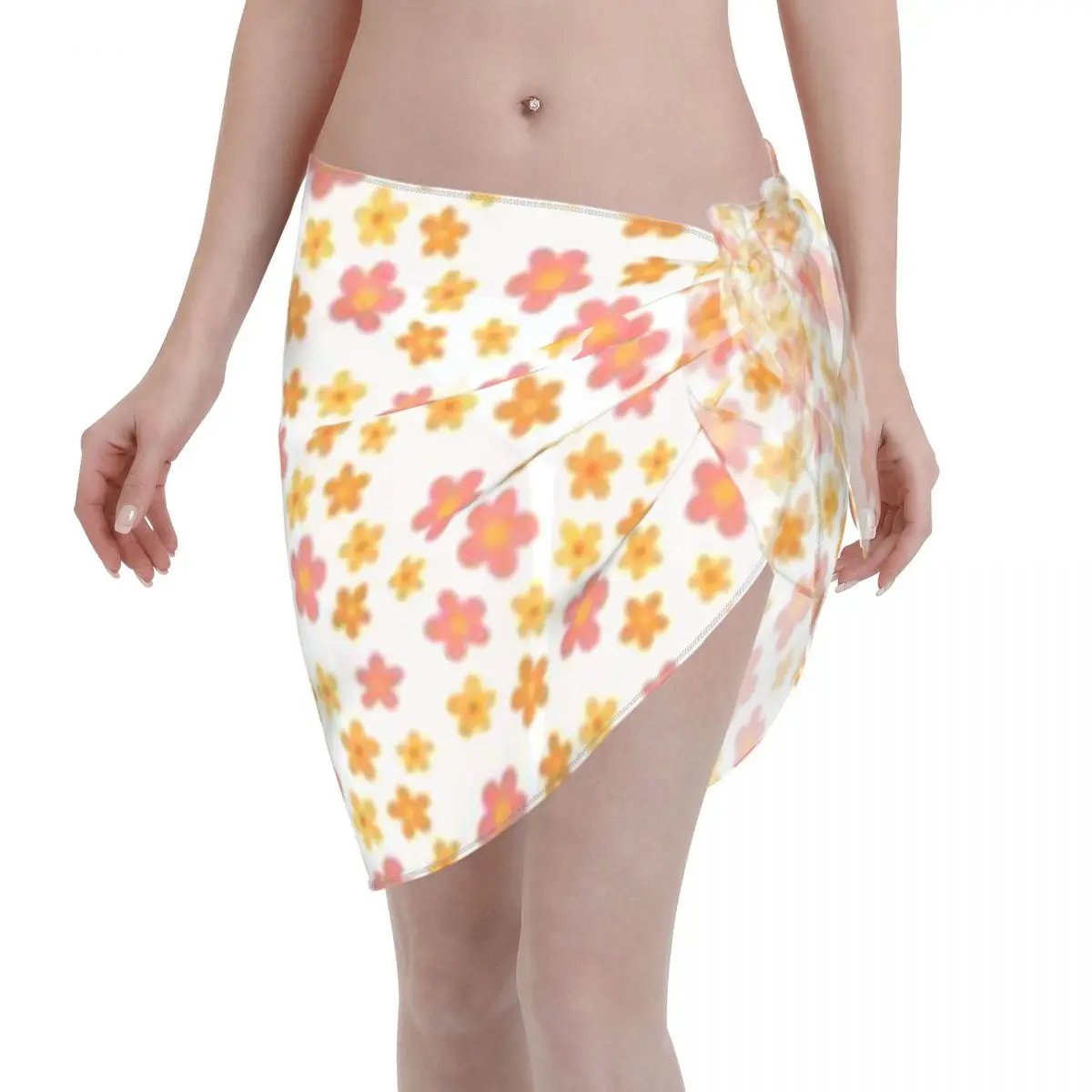 Promotion Retro Flower Pattern Pink Orange Yellow Women's Beach Wrap SkirtPoolside Relaxing Beach Pareo