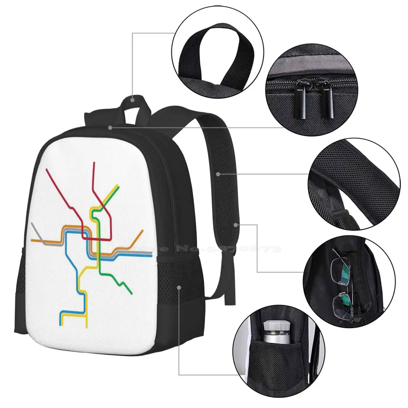 Mochila de grande capacidade para escola, bolsa de faculdade, Keystone, linha vermelha, linha amarela, verde, vermelho, mapa, laptop, novo