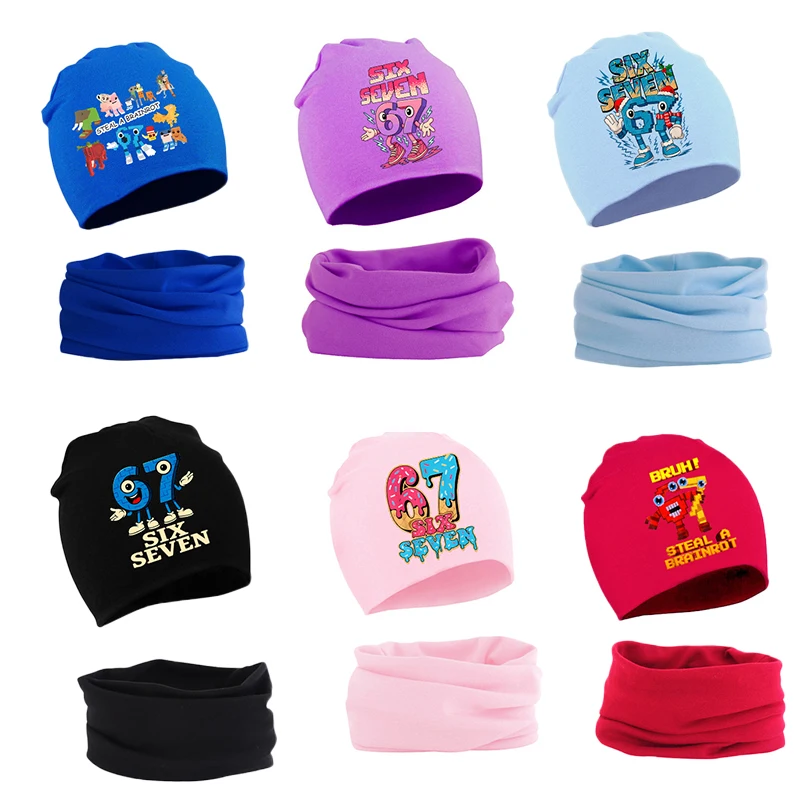 

67 Boy Girl Scarf Hat 2pcs Set Six Seven Baby Knitte Cap Scarves Steal A Brainrot Warm Comfortable Beanie Hat Muffler Xmas Gift