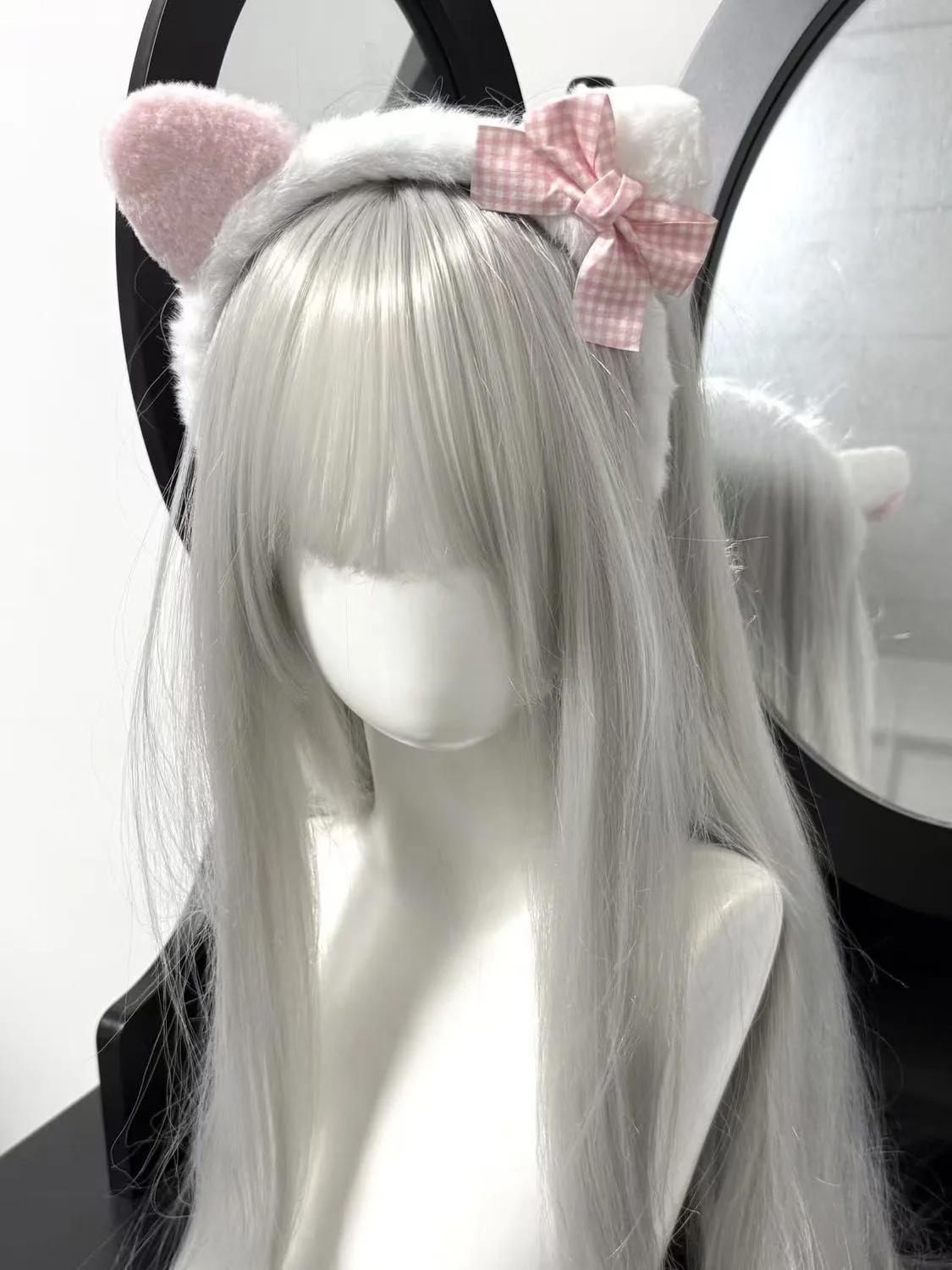 Japanese Style Kawaii 1PC Checkered Bowknot Fluffy Cat Ear Headband Retro-Style Lolita Girl Anime Maid Women's Hair Accessory