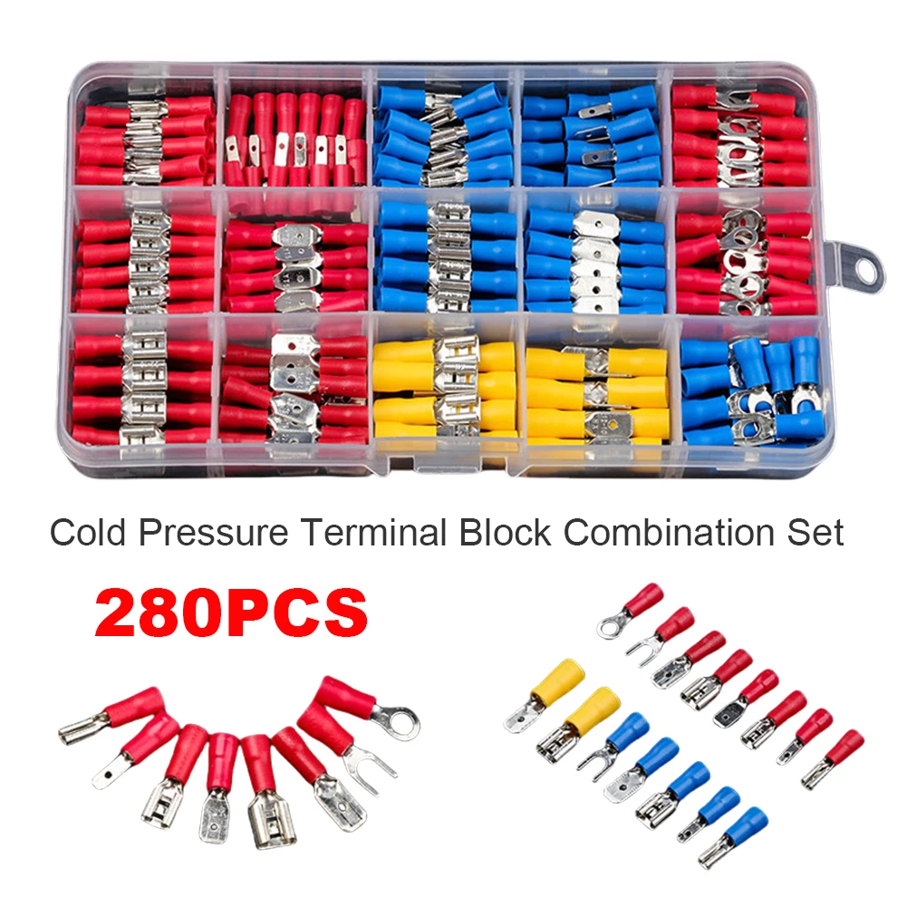 280PCS Insulated Cable Connector Electrical Wire Crimp Spade Butt Ring Fork Set Ring Lugs Rolled Terminals Assorted Kit